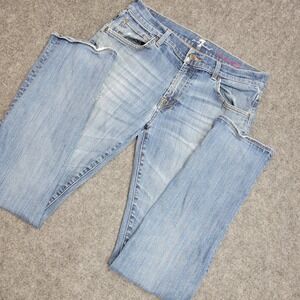 7 For all Mankind Jeans Womens 32 Blue Stretch Distressed The Straight Leg Y2K
